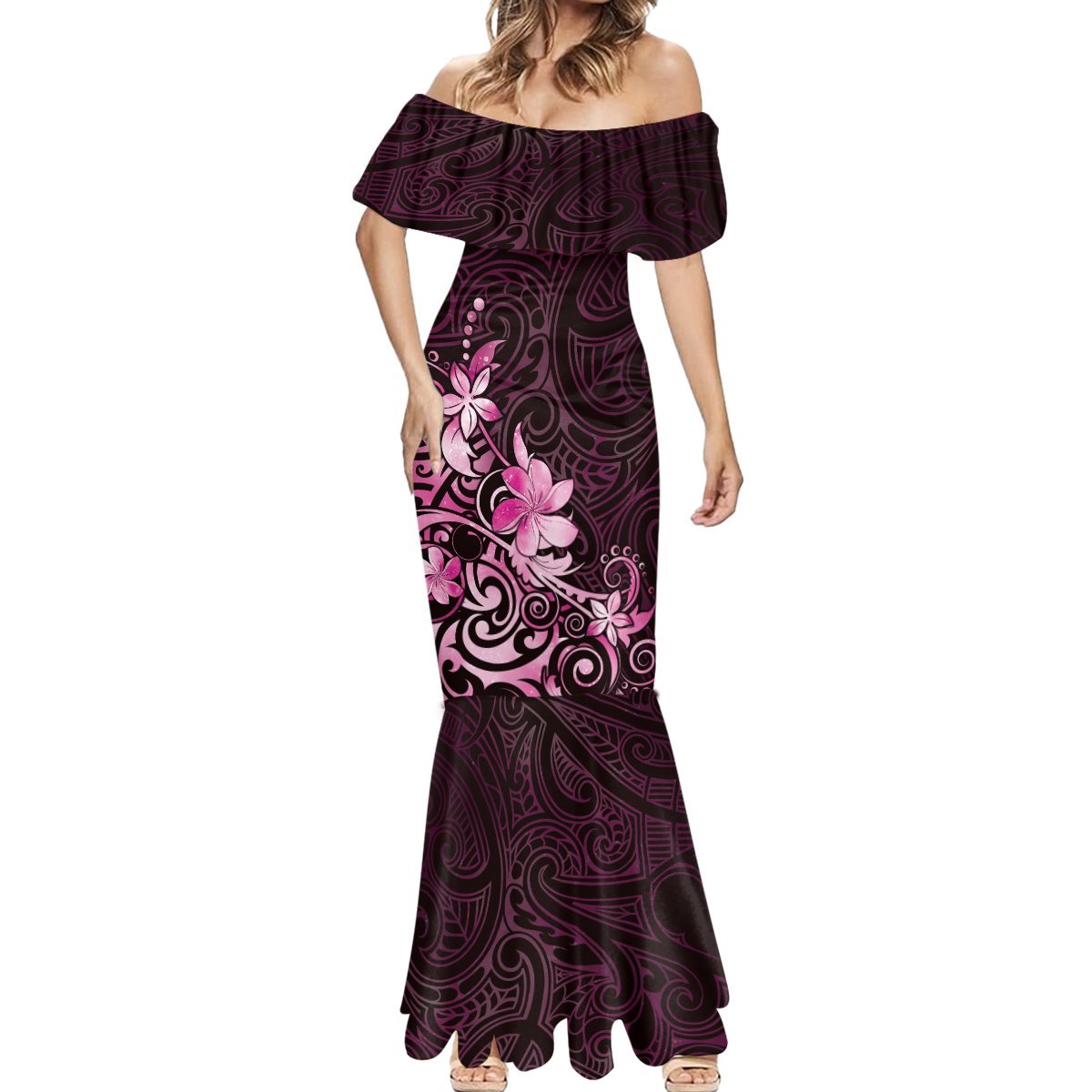 Matariki New Zealand Mermaid Dress Maori Pattern Pink Galaxy LT05 - Polynesian Pride