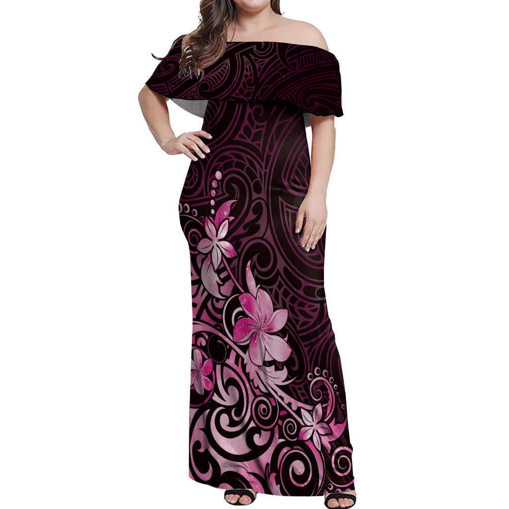 Matariki New Zealand Off Shoulder Maxi Dress Maori Pattern Pink Galaxy LT05 Women Pink - Polynesian Pride