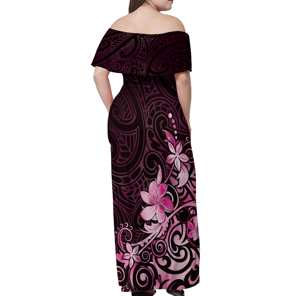 Matariki New Zealand Off Shoulder Maxi Dress Maori Pattern Pink Galaxy LT05 - Polynesian Pride