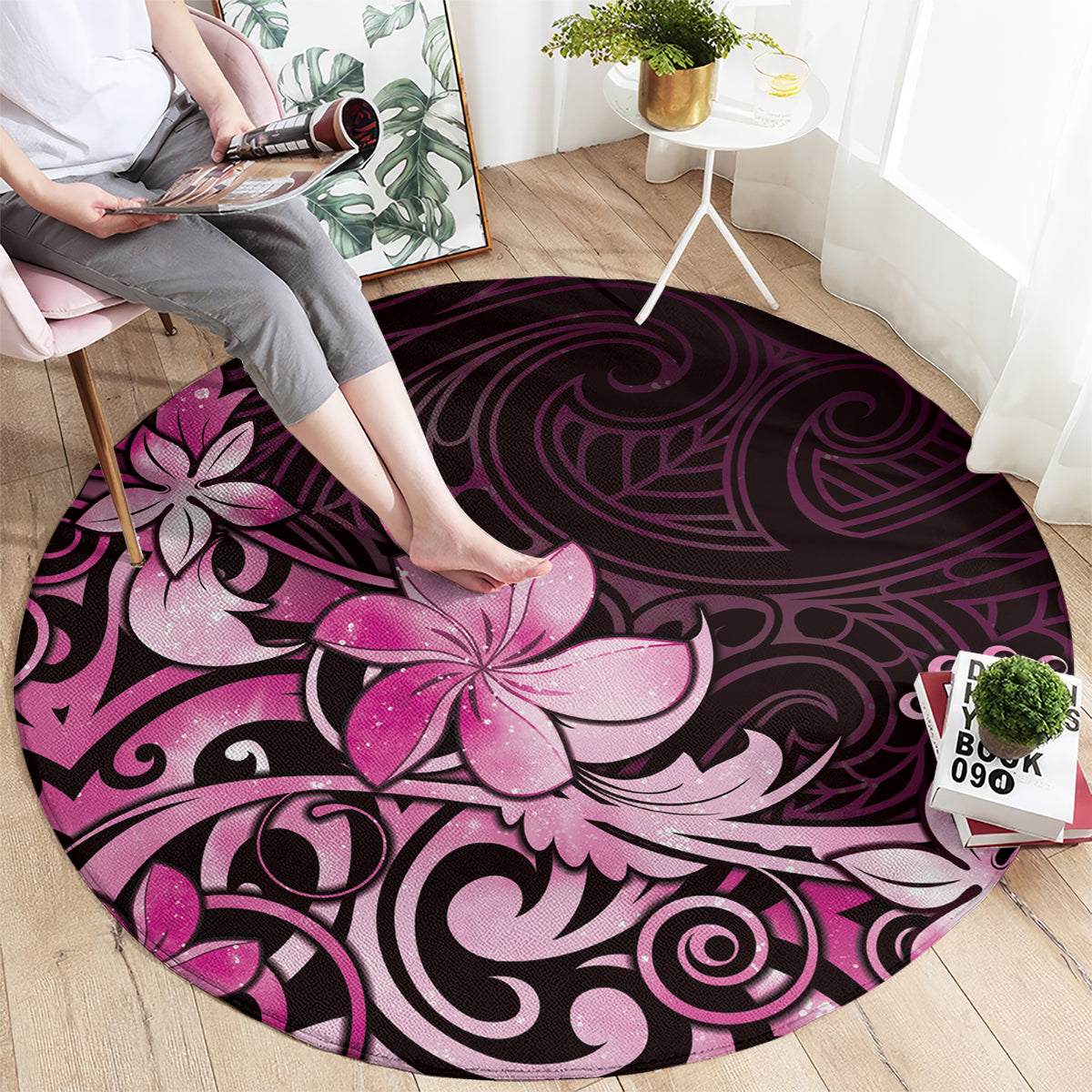 Matariki New Zealand Round Carpet Maori Pattern Pink Galaxy LT05 - Polynesian Pride