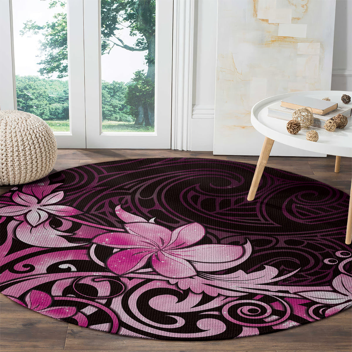 Matariki New Zealand Round Carpet Maori Pattern Pink Galaxy LT05 - Polynesian Pride