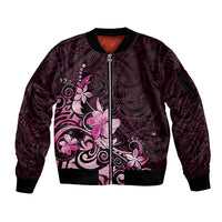 Matariki New Zealand Sleeve Zip Bomber Jacket Maori Pattern Pink Galaxy LT05 Unisex Pink - Polynesian Pride