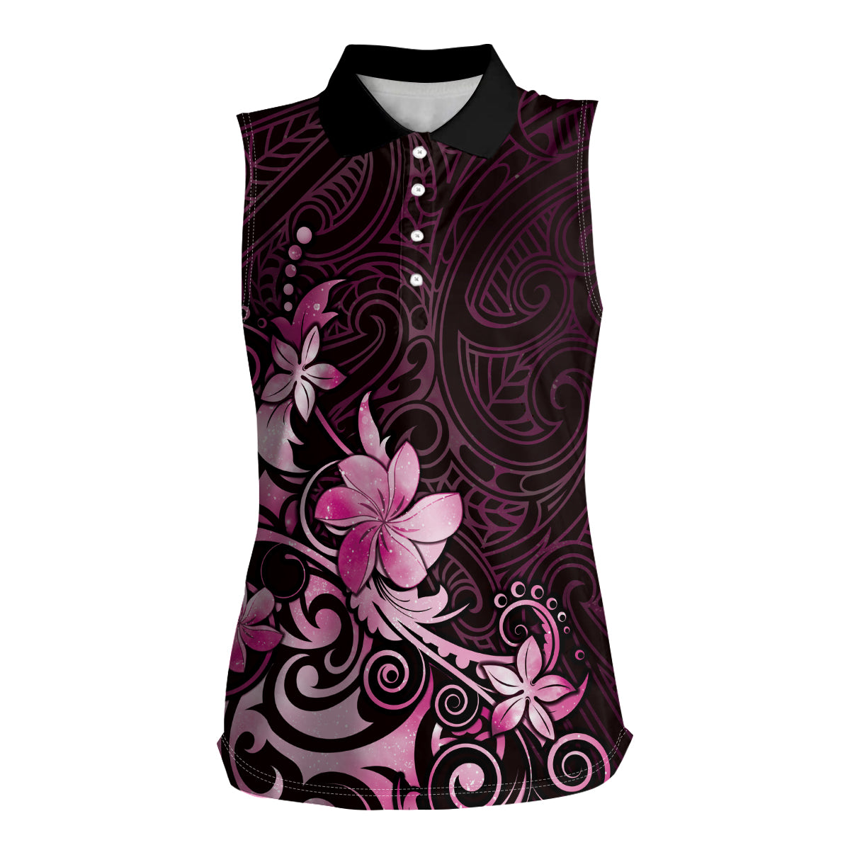 Matariki New Zealand Women Sleeveless Polo Shirt Maori Pattern Pink Galaxy