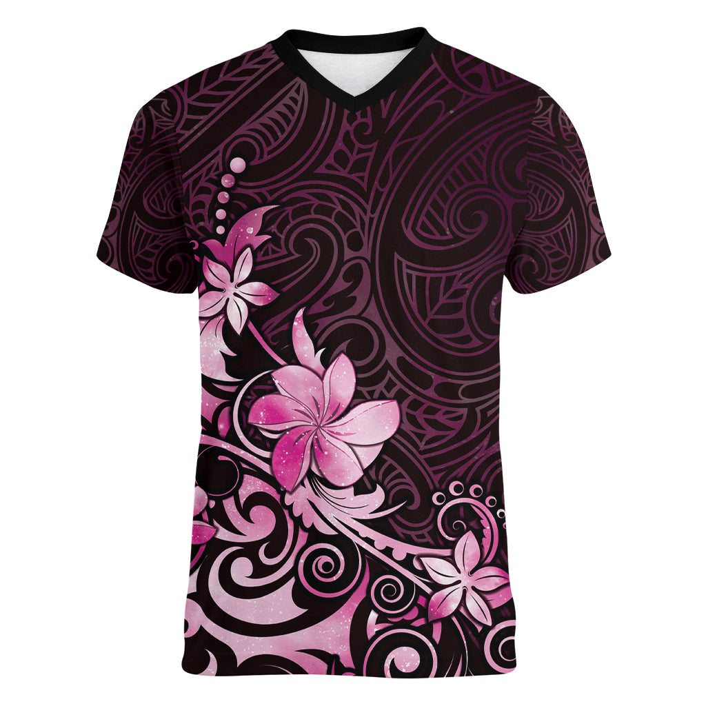 Matariki New Zealand Women V-Neck T-Shirt Maori Pattern Pink Galaxy