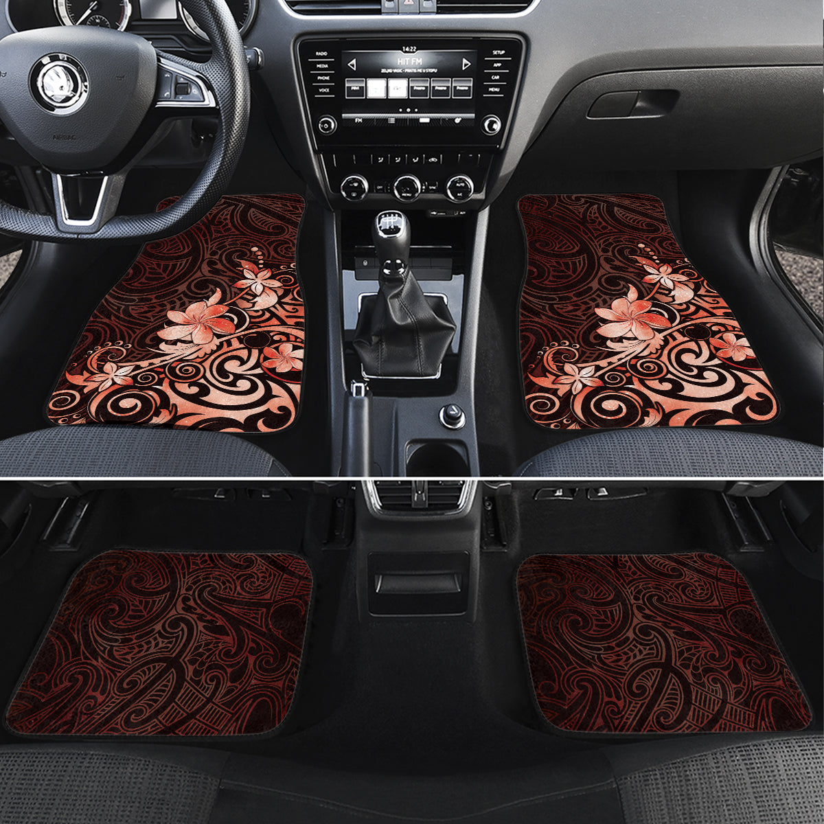 Matariki New Zealand Car Mats Maori Pattern Red Galaxy LT05 Set 4pcs Red - Polynesian Pride