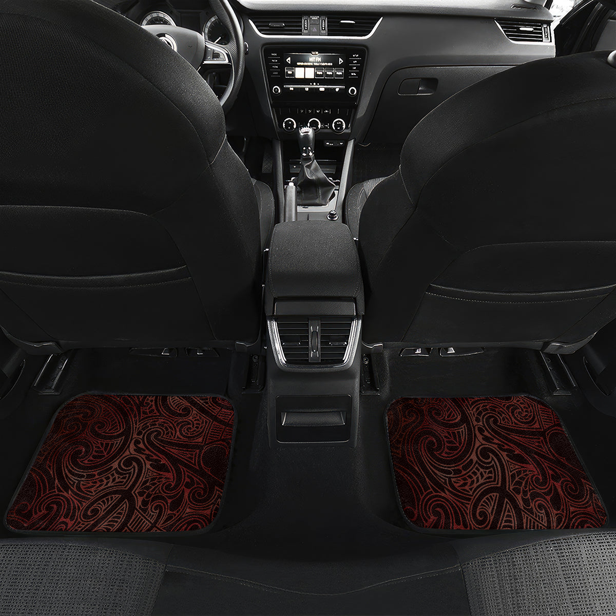 Matariki New Zealand Car Mats Maori Pattern Red Galaxy LT05 Set 2pcs - Back Red - Polynesian Pride