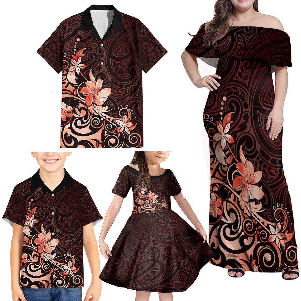 Matariki New Zealand Family Matching Off Shoulder Maxi Dress and Hawaiian Shirt Maori Pattern Red Galaxy