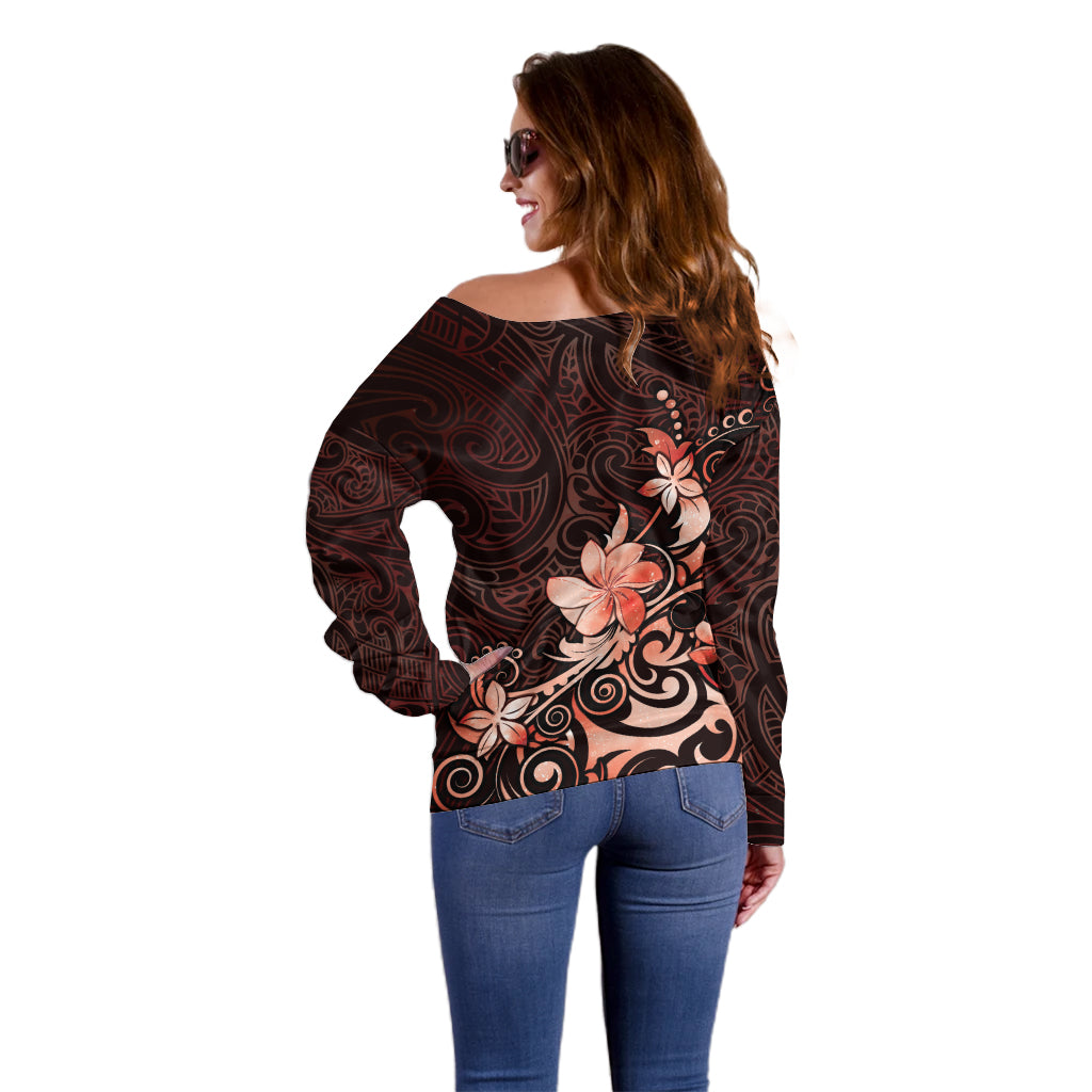 Matariki New Zealand Off Shoulder Sweater Maori Pattern Red Galaxy LT05 - Polynesian Pride