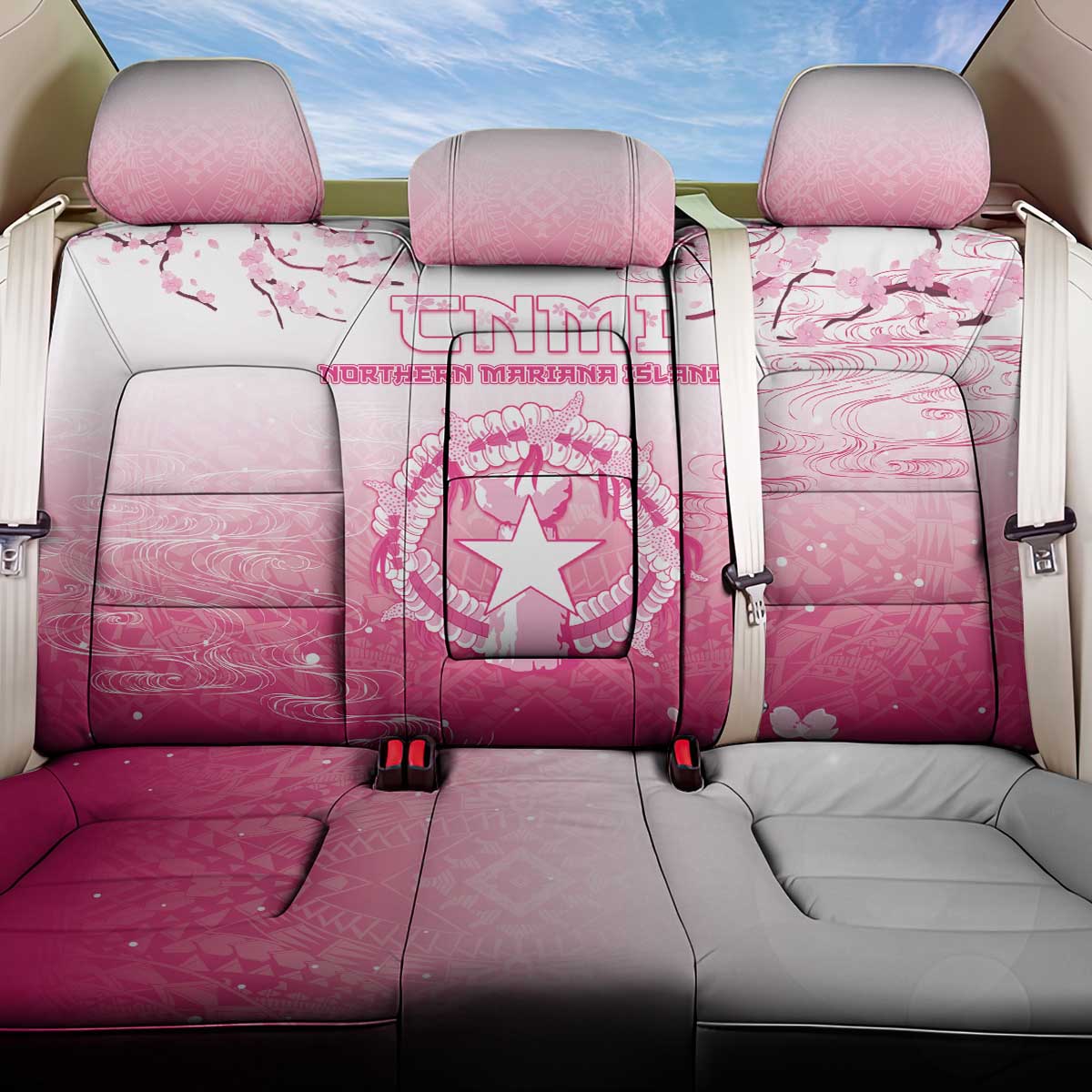Sakura Marianas Back Car Seat Cover CNMI Seal LT05 One Size Pink - Polynesian Pride