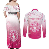 Personalized Sakura Marianas Couples Matching Off Shoulder Maxi Dress and Long Sleeve Button Shirt CNMI Seal LT05 - Polynesian Pride