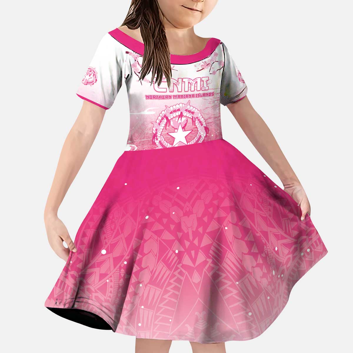 Personalized Sakura Marianas Kid Short Sleeve Dress CNMI Seal LT05 KID Pink - Polynesian Pride