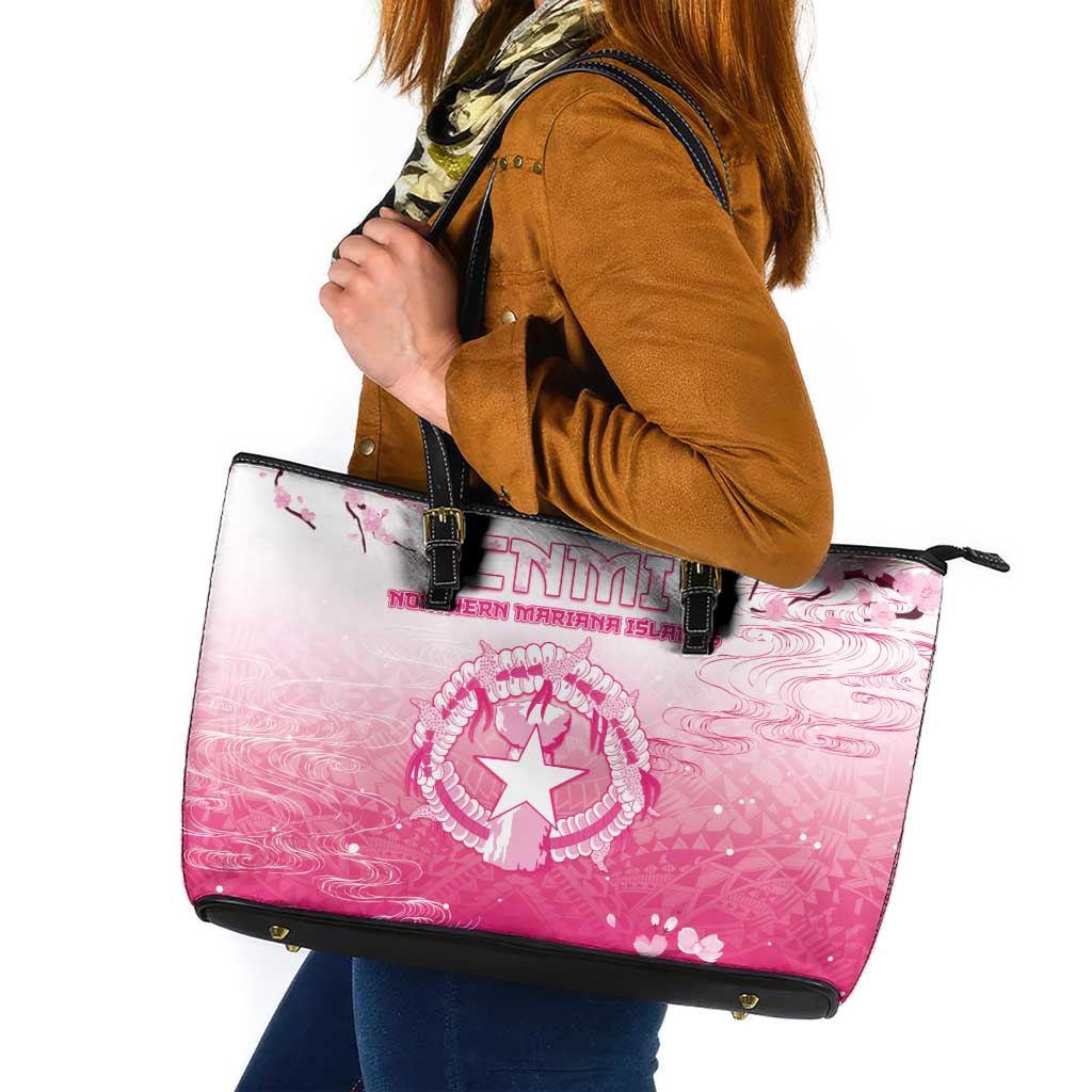 Sakura Marianas Leather Tote Bag CNMI Seal LT05 Pink - Polynesian Pride