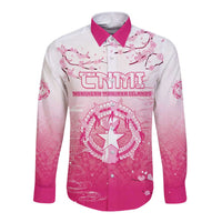 Personalized Sakura Marianas Long Sleeve Button Shirt CNMI Seal LT05 Unisex Pink - Polynesian Pride