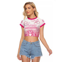 Personalized Sakura Marianas Raglan Cropped T Shirt CNMI Seal LT05 Female Pink - Polynesian Pride