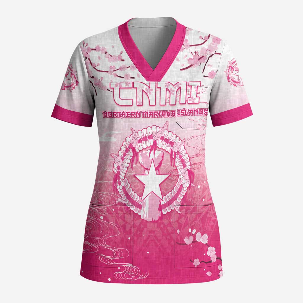 Personalized Sakura Marianas Scrub Top CNMI Seal LT05 Adult Pink - Polynesian Pride