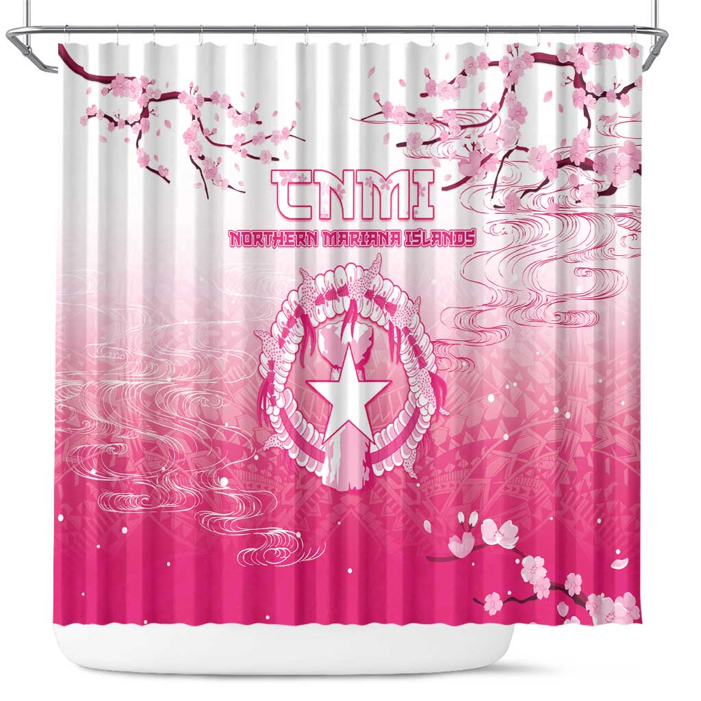 Sakura Marianas Shower Curtain CNMI Seal LT05 Pink - Polynesian Pride