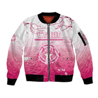 Personalized Sakura Marianas Sleeve Zip Bomber Jacket CNMI Seal LT05 Unisex Pink - Polynesian Pride