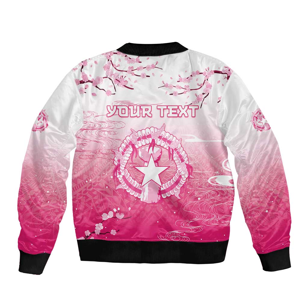 Personalized Sakura Marianas Sleeve Zip Bomber Jacket CNMI Seal LT05 - Polynesian Pride