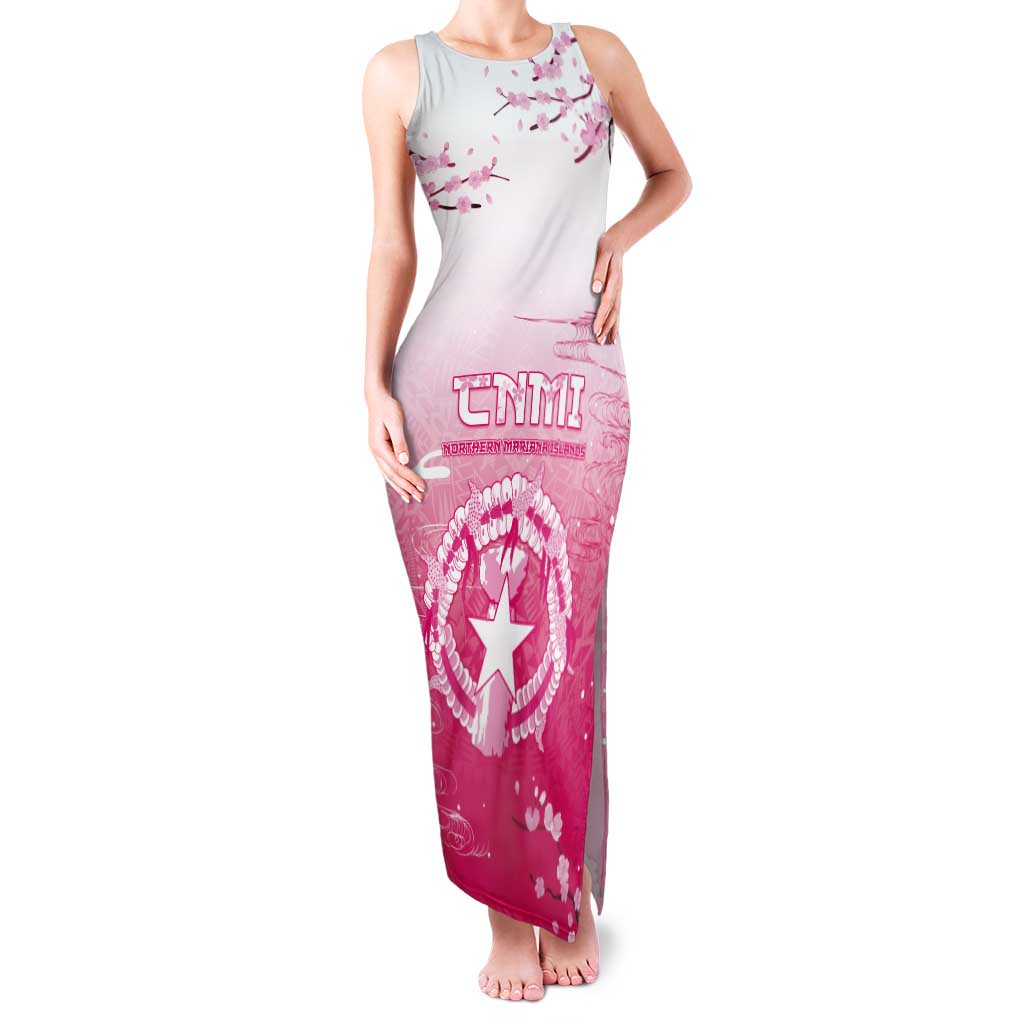 Personalized Sakura Marianas Tank Maxi Dress CNMI Seal LT05 Women Pink - Polynesian Pride