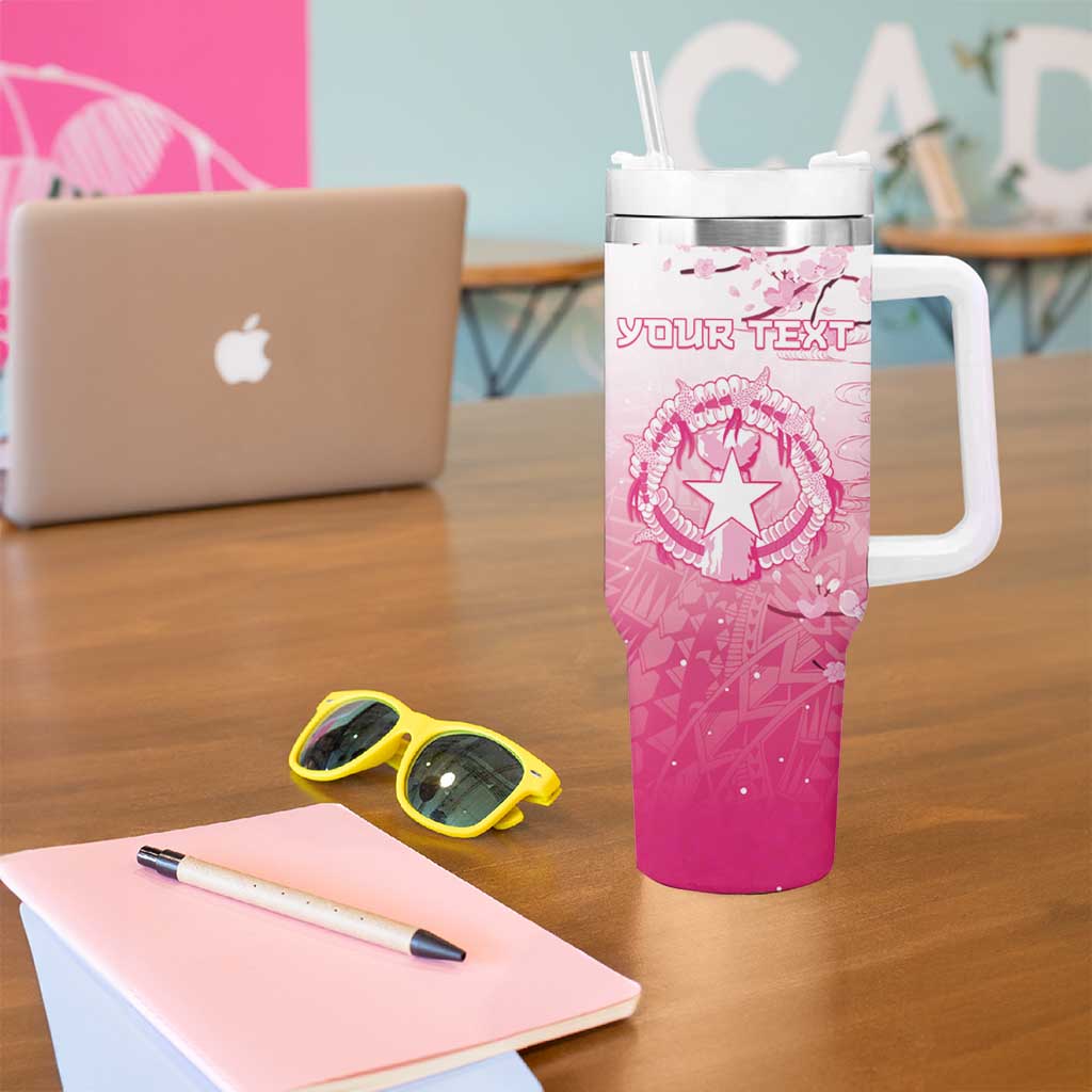 Personalized Sakura Marianas Tumbler With Handle CNMI Seal LT05 - Polynesian Pride