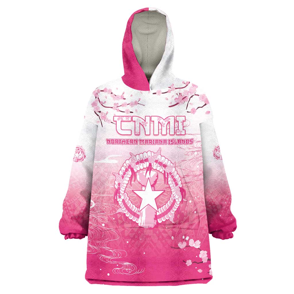 Personalized Sakura Marianas Wearable Blanket Hoodie CNMI Seal LT05 One Size Pink - Polynesian Pride
