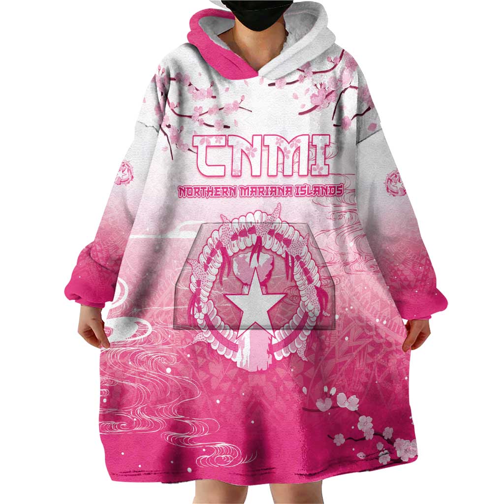 Personalized Sakura Marianas Wearable Blanket Hoodie CNMI Seal LT05 - Polynesian Pride