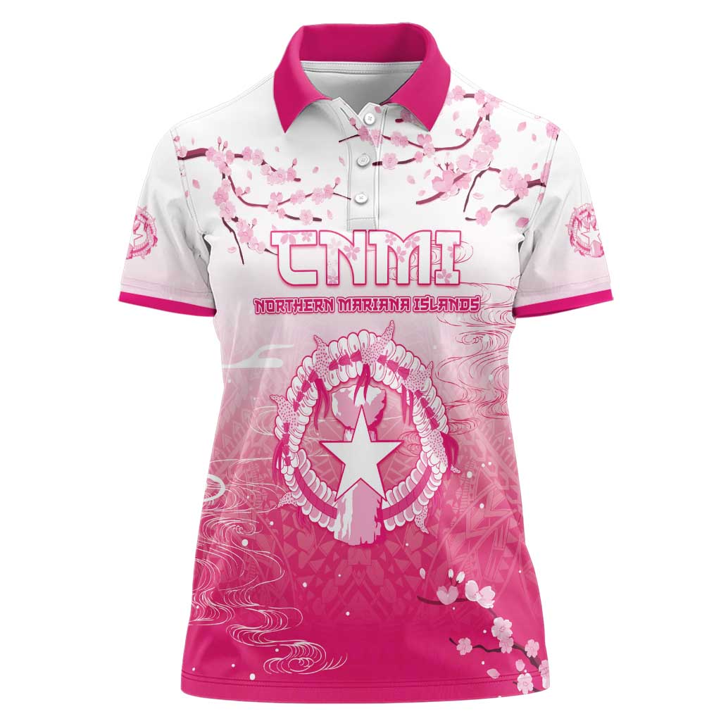 Personalized Sakura Marianas Women Polo Shirt CNMI Seal LT05 Female Pink - Polynesian Pride