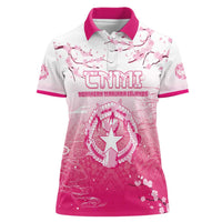 Personalized Sakura Marianas Women Polo Shirt CNMI Seal LT05 Female Pink - Polynesian Pride