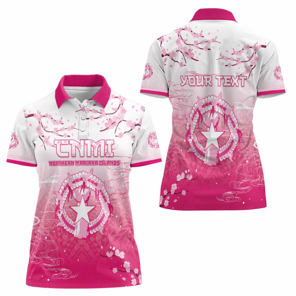 Personalized Sakura Marianas Women Polo Shirt CNMI Seal LT05 - Polynesian Pride