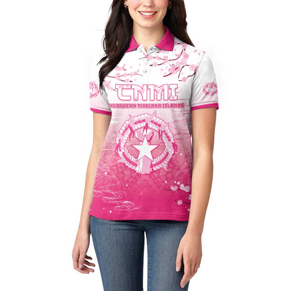 Personalized Sakura Marianas Women Polo Shirt CNMI Seal LT05 - Polynesian Pride
