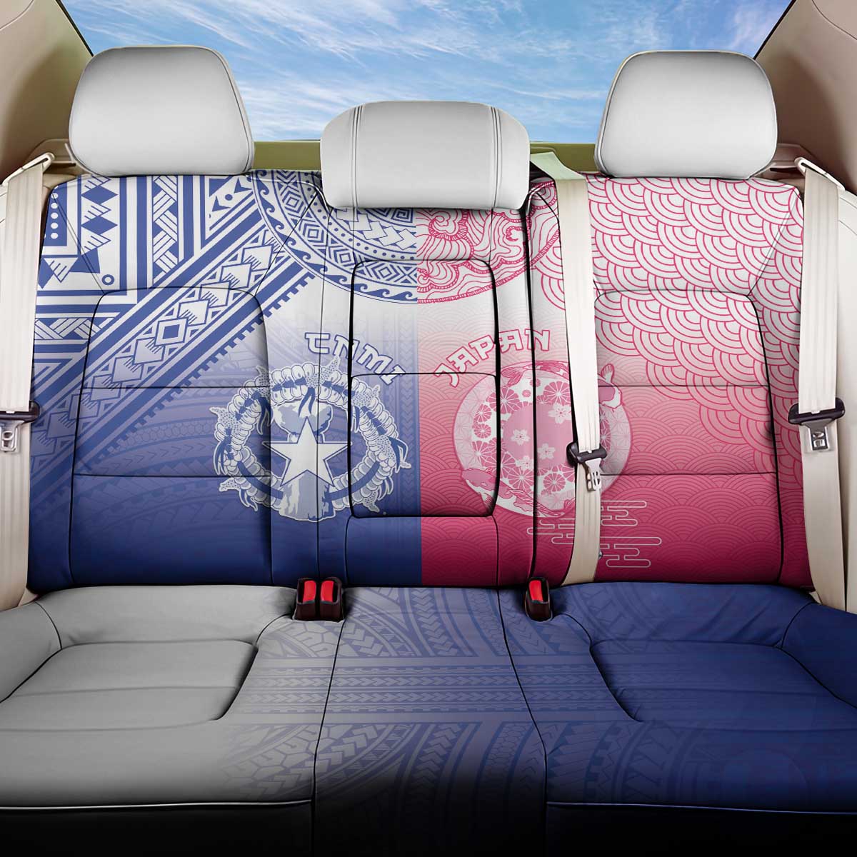 Northern Mariana Islands And Japan Together Back Car Seat Cover LT05 One Size White - Polynesian Pride