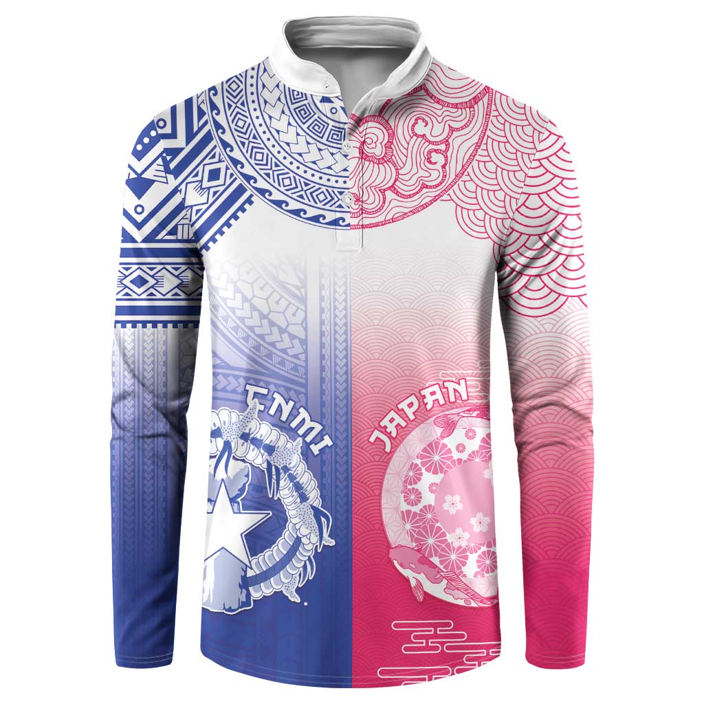 Custom Northern Mariana Islands And Japan Together Button Sweatshirt LT05 White - Polynesian Pride