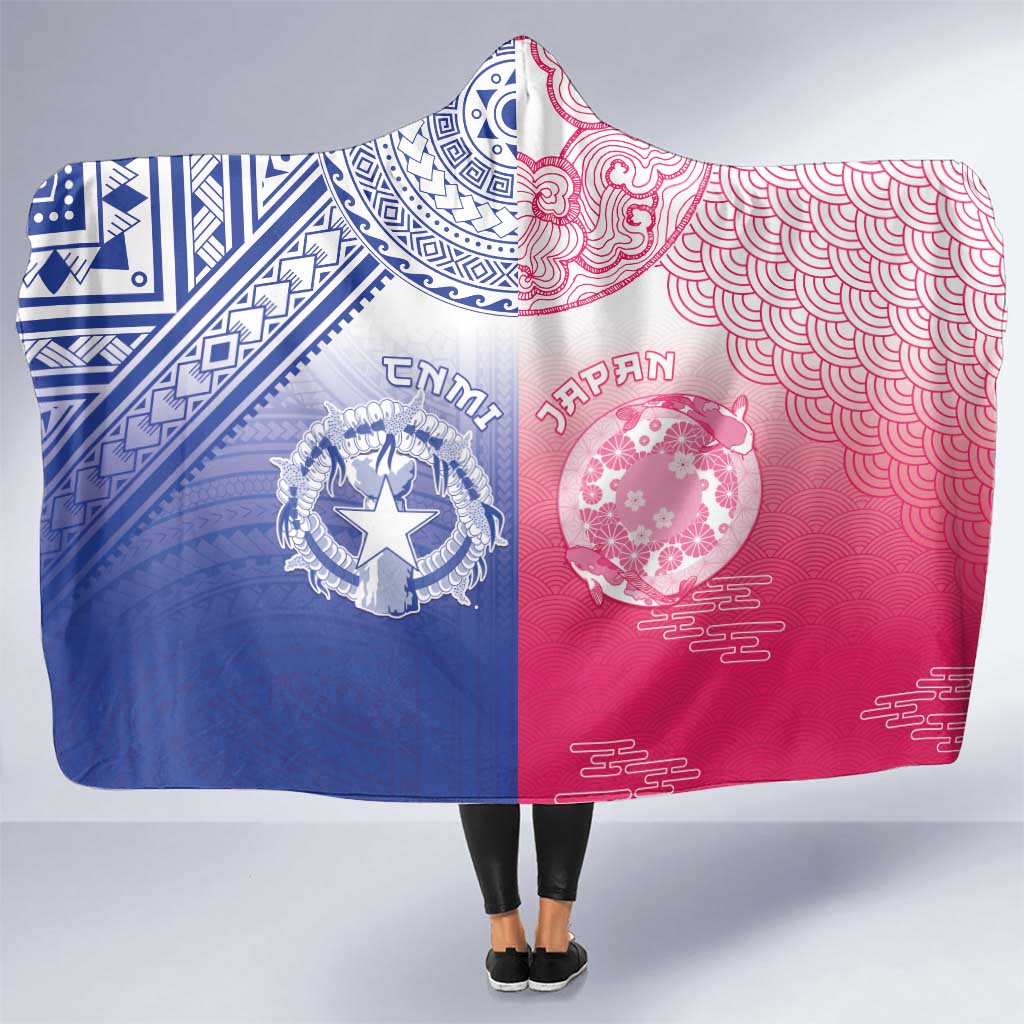 Northern Mariana Islands And Japan Together Hooded Blanket LT05 One Size White - Polynesian Pride