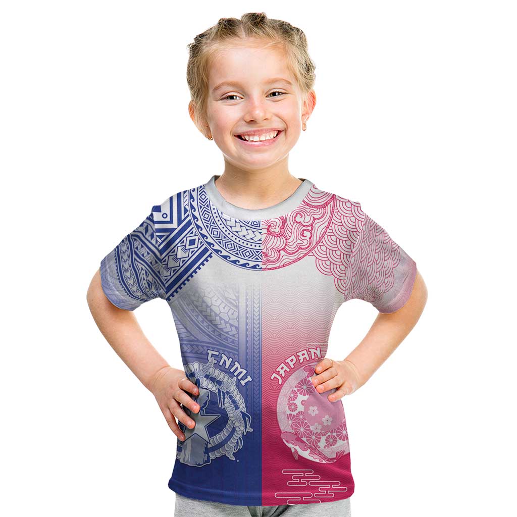 Custom Northern Mariana Islands And Japan Together Kid T Shirt LT05 White - Polynesian Pride