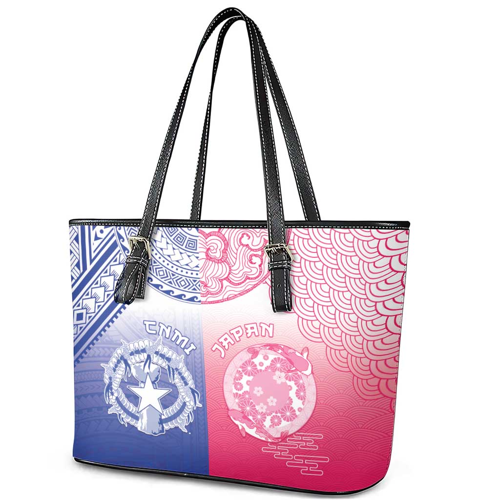 Northern Mariana Islands And Japan Together Leather Tote Bag LT05 - Polynesian Pride