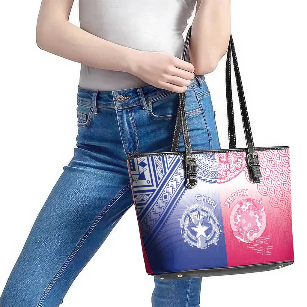 Northern Mariana Islands And Japan Together Leather Tote Bag LT05 - Polynesian Pride