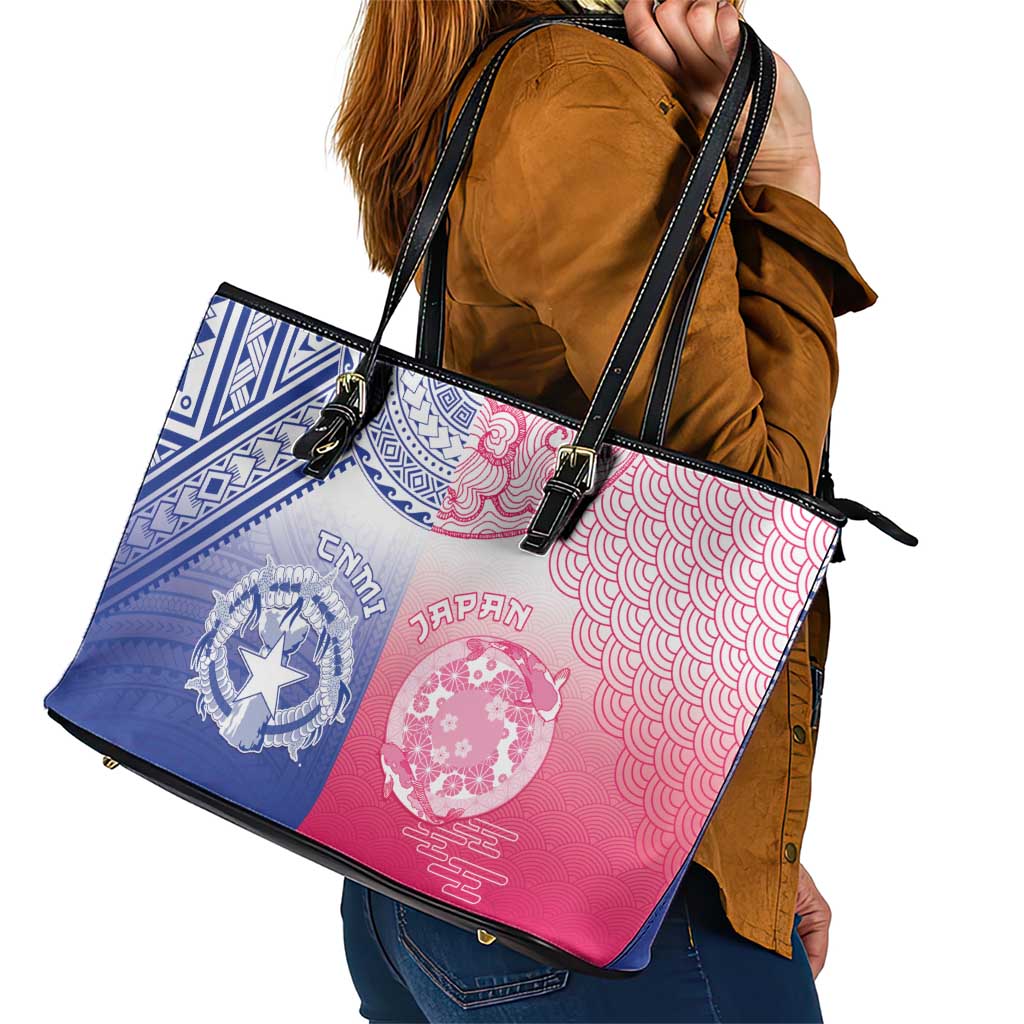 Northern Mariana Islands And Japan Together Leather Tote Bag LT05 - Polynesian Pride