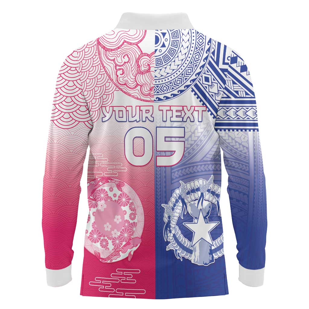 Custom Northern Mariana Islands And Japan Together Long Sleeve Polo Shirt LT05 - Polynesian Pride