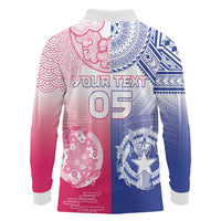 Custom Northern Mariana Islands And Japan Together Long Sleeve Polo Shirt LT05 - Polynesian Pride
