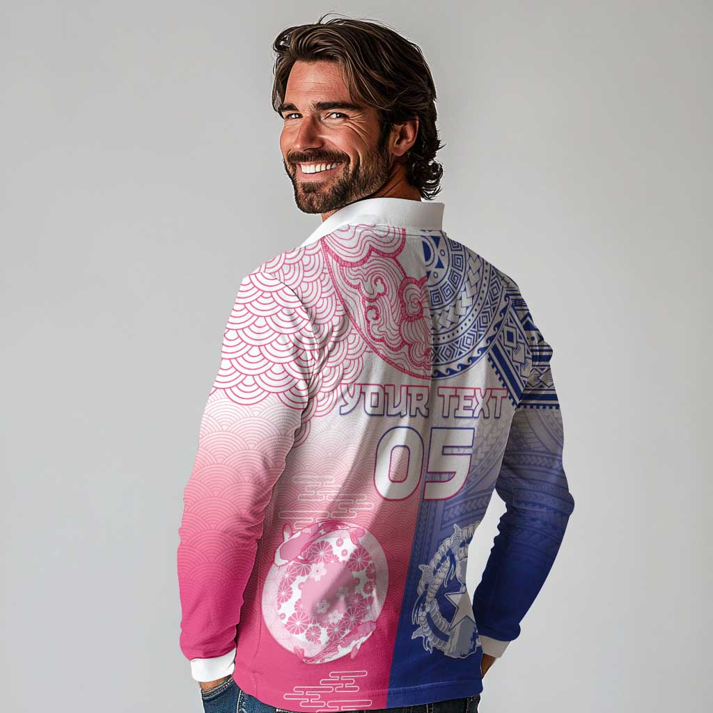 Custom Northern Mariana Islands And Japan Together Long Sleeve Polo Shirt LT05 - Polynesian Pride