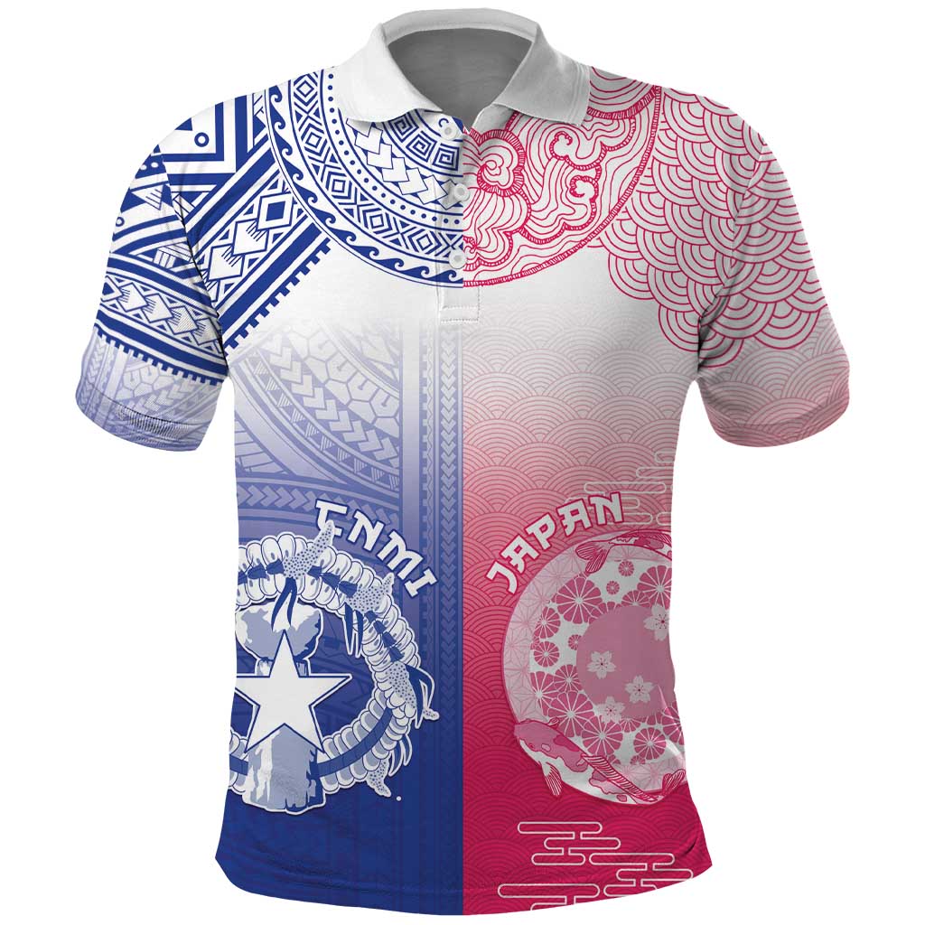 Custom Northern Mariana Islands And Japan Together Polo Shirt LT05 White - Polynesian Pride