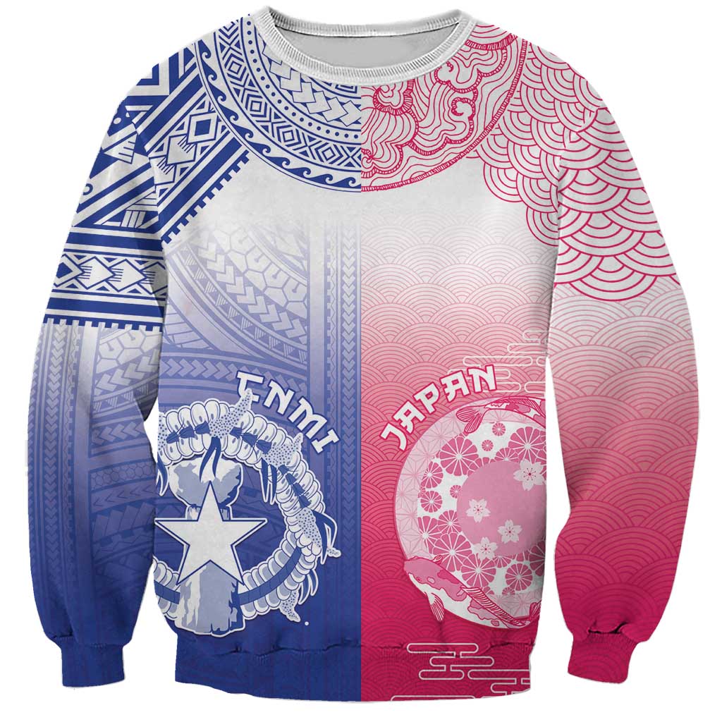 Custom Northern Mariana Islands And Japan Together Sweatshirt LT05 Unisex White - Polynesian Pride