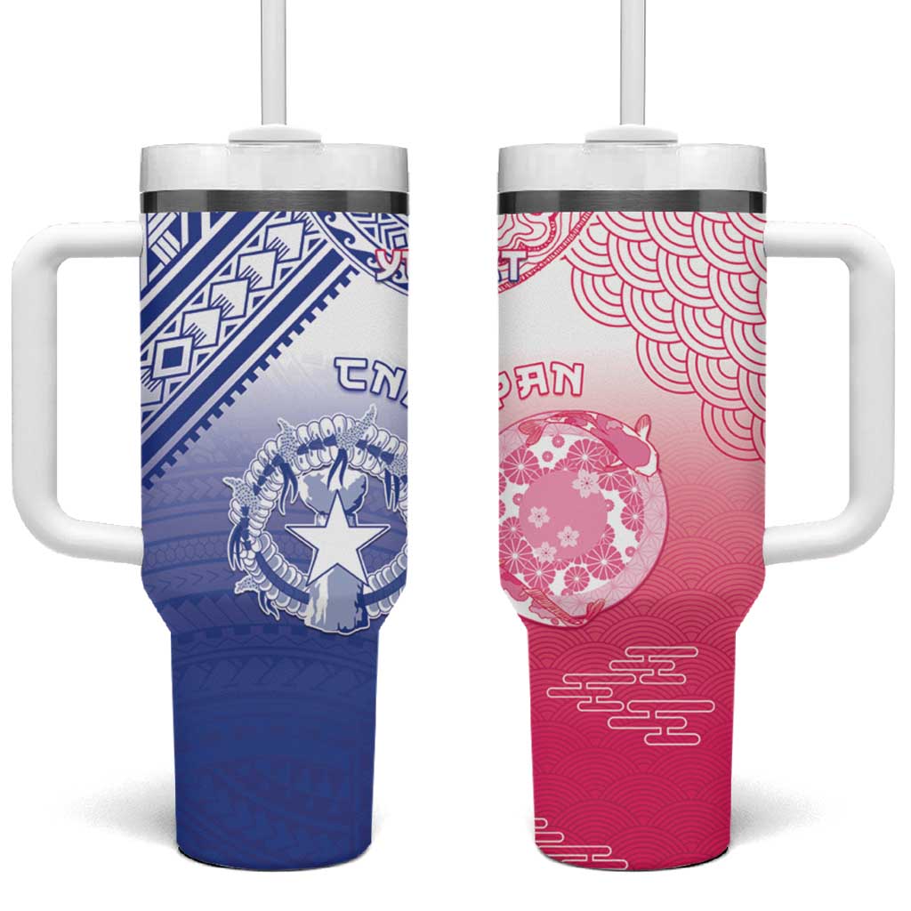 Custom Northern Mariana Islands And Japan Together Tumbler With Handle LT05 One Size: 40 oz White - Polynesian Pride