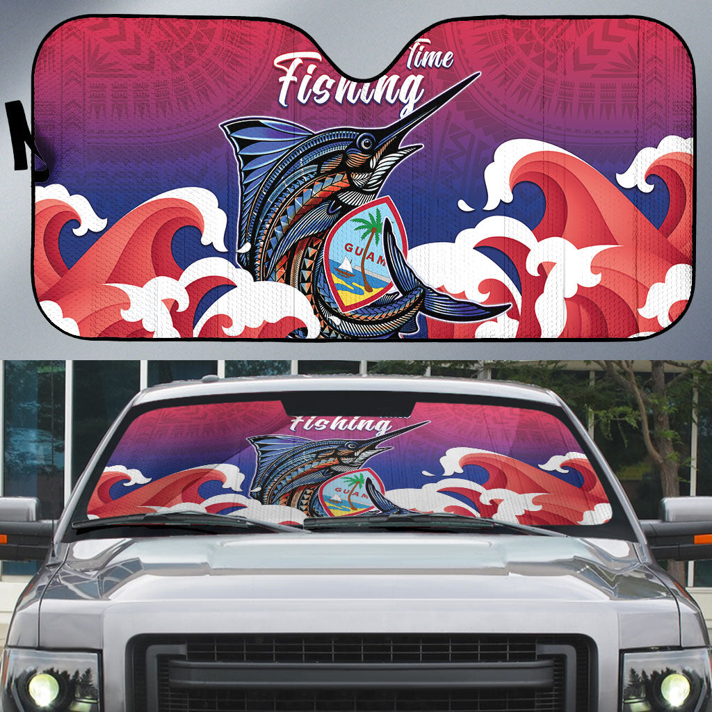 Guam Blue Marlin Fishing Auto Sun Shade Polynesian Style LT05 Red - Polynesian Pride