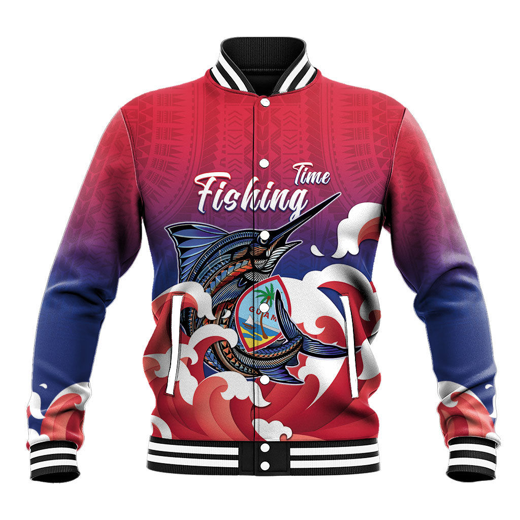 Guam Blue Marlin Fishing Baseball Jacket Polynesian Style LT05 Unisex Red - Polynesian Pride