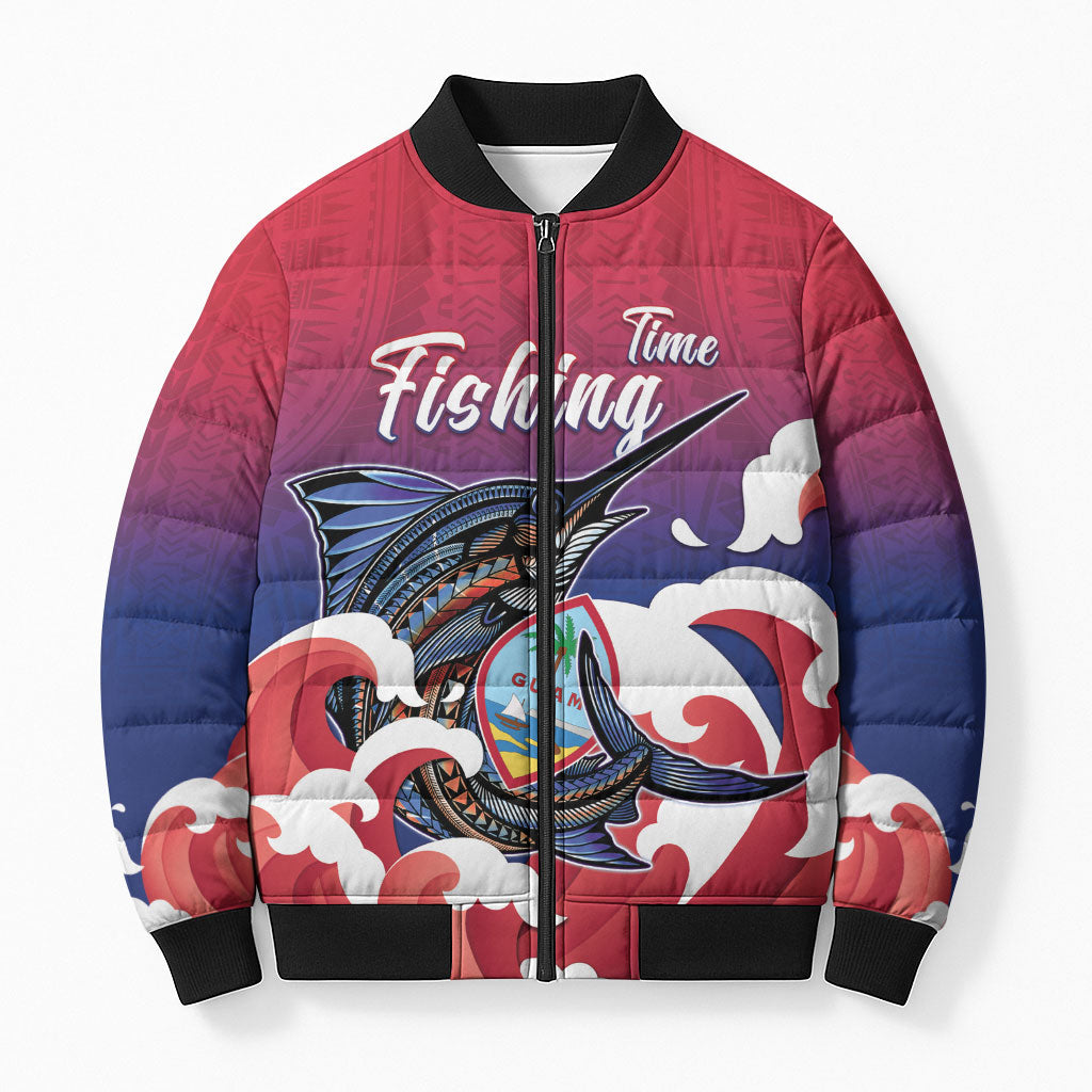 Guam Blue Marlin Fishing Bomber Puffer Jacket Polynesian Style LT05 Unisex Red - Polynesian Pride