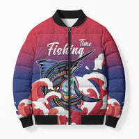 Guam Blue Marlin Fishing Bomber Puffer Jacket Polynesian Style LT05 Unisex Red - Polynesian Pride