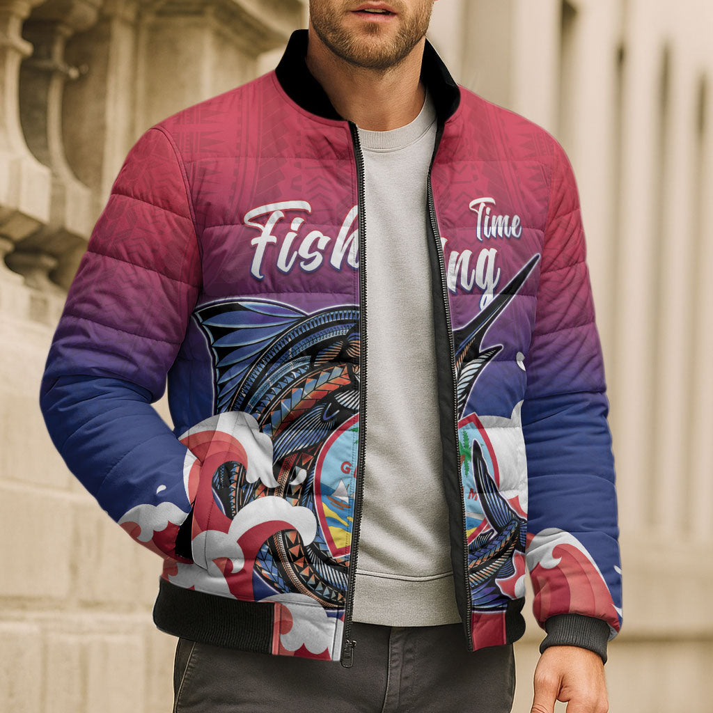 Guam Blue Marlin Fishing Bomber Puffer Jacket Polynesian Style LT05 - Polynesian Pride