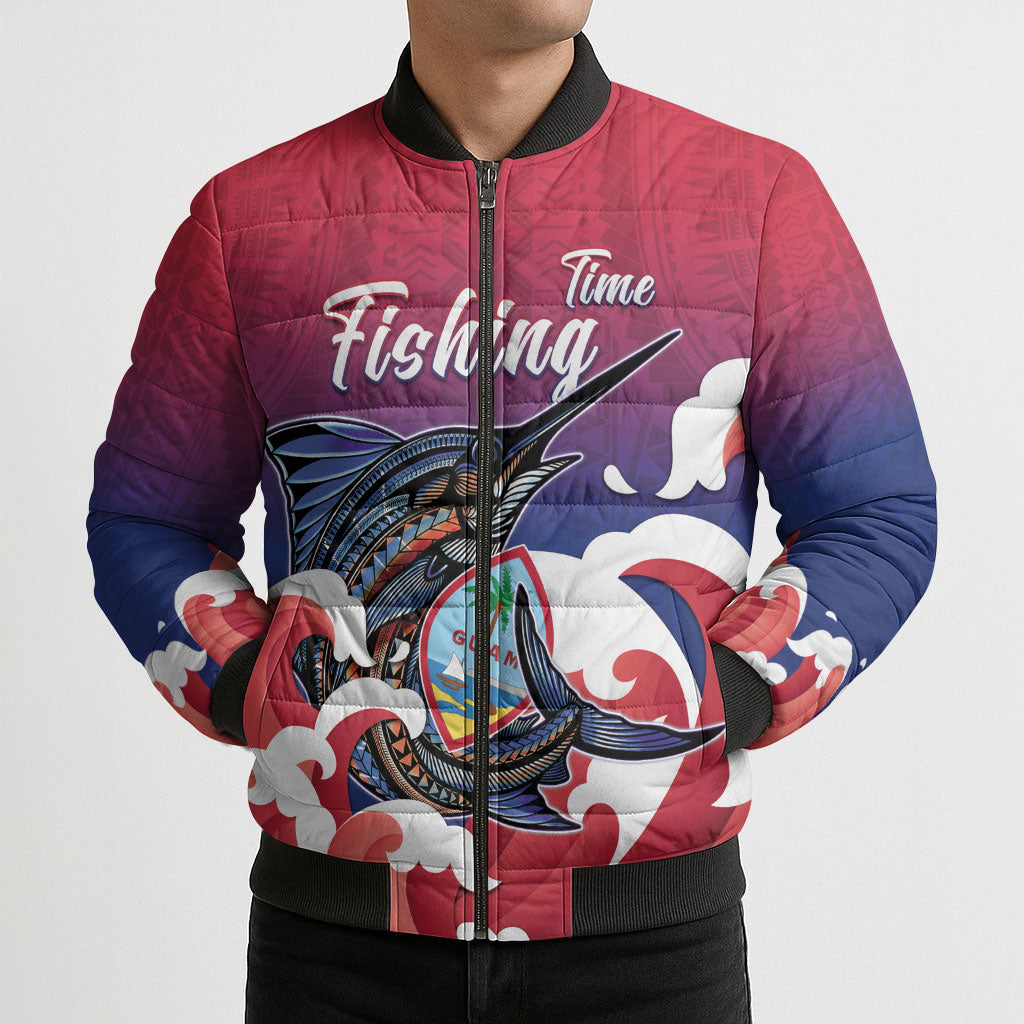 Guam Blue Marlin Fishing Bomber Puffer Jacket Polynesian Style LT05 - Polynesian Pride