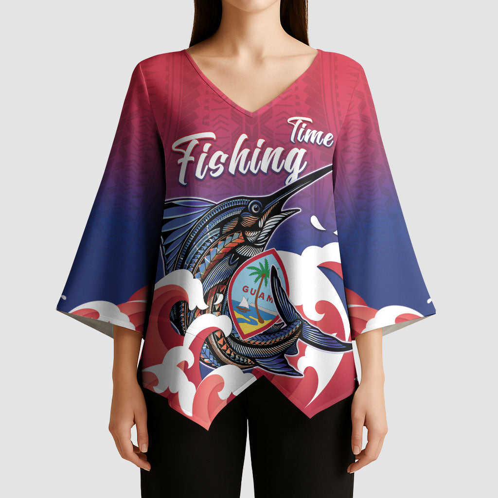 Guam Blue Marlin Fishing Kimono Sleeve Blouse Polynesian Style LT05 - Polynesian Pride
